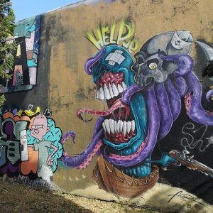 Oeuvre de street art par André Acer, sur le mur d'Amoreiras, le célèbre "Wall of Fame" à Lisbonne