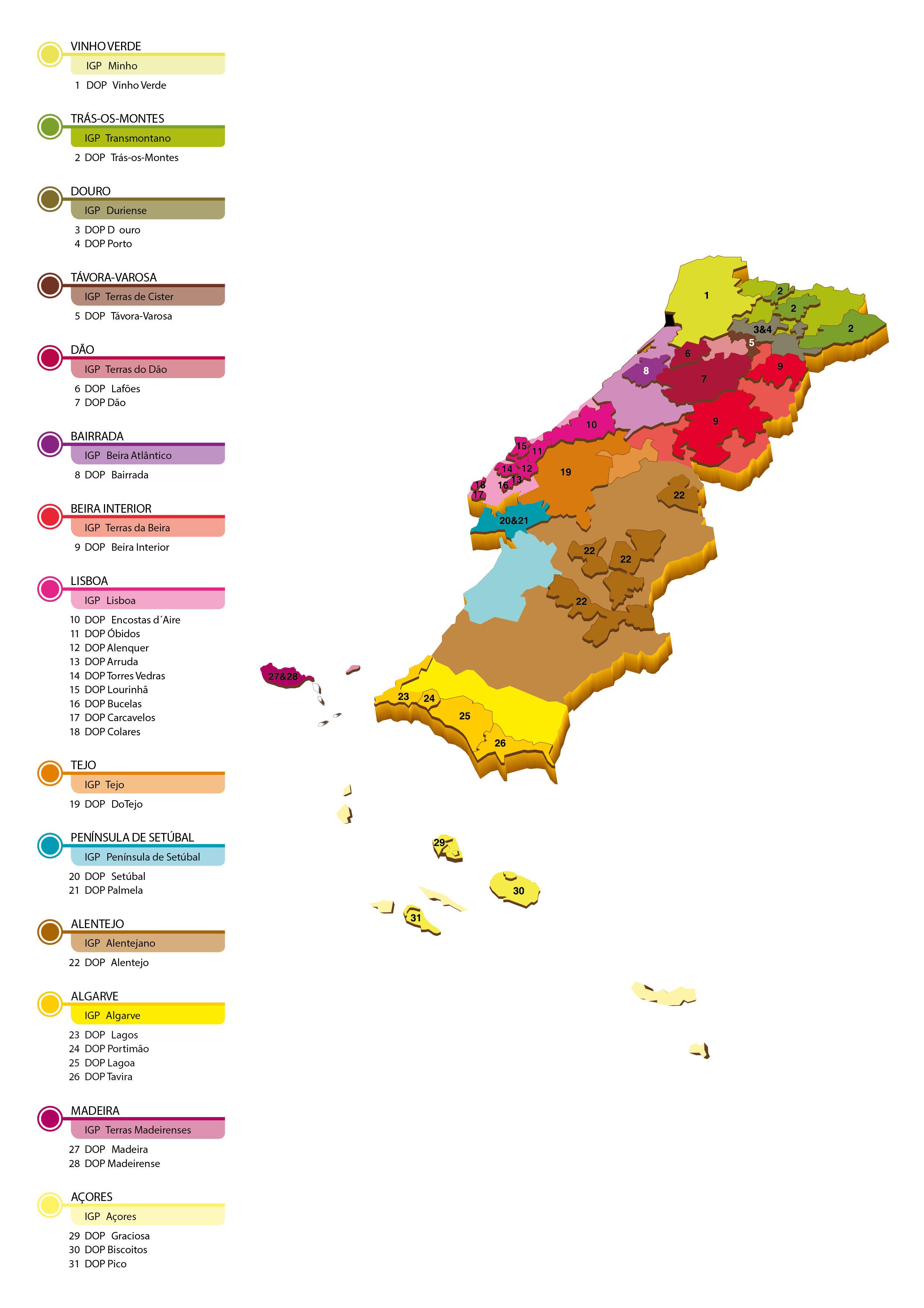 Carte des régions viticoles du Portugal