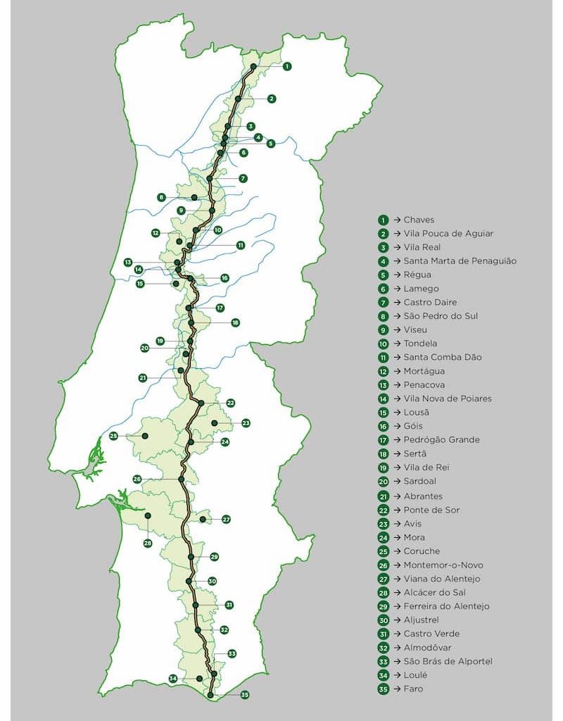 Carte détaillée de la nationale 2, le meilleur road trip au Portugal