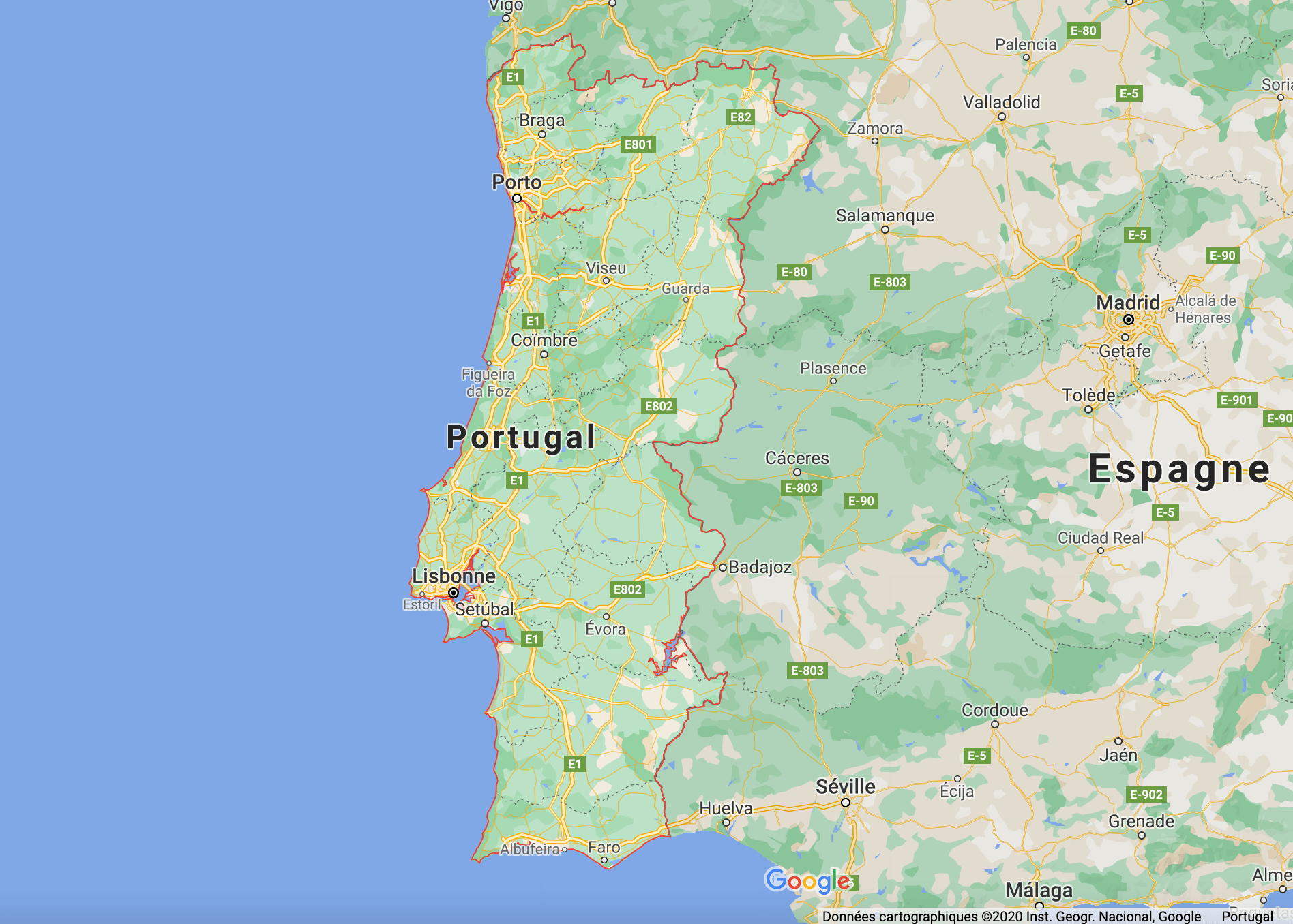 carte du portugal pour un road trip