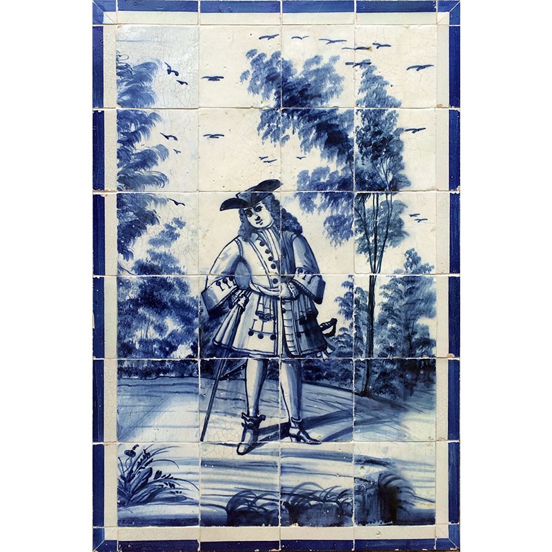 Gentilhomme ou fidalgo en portugais représenté sur un panneau d'azulejos monochromes bleus