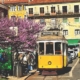 iconic yellow tram in lisbon s alfama district