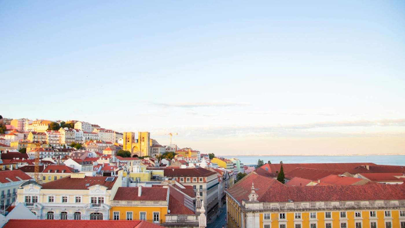 lisbon residential district roofs in twilight