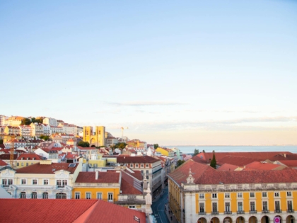 lisbon residential district roofs in twilight