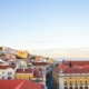 lisbon residential district roofs in twilight